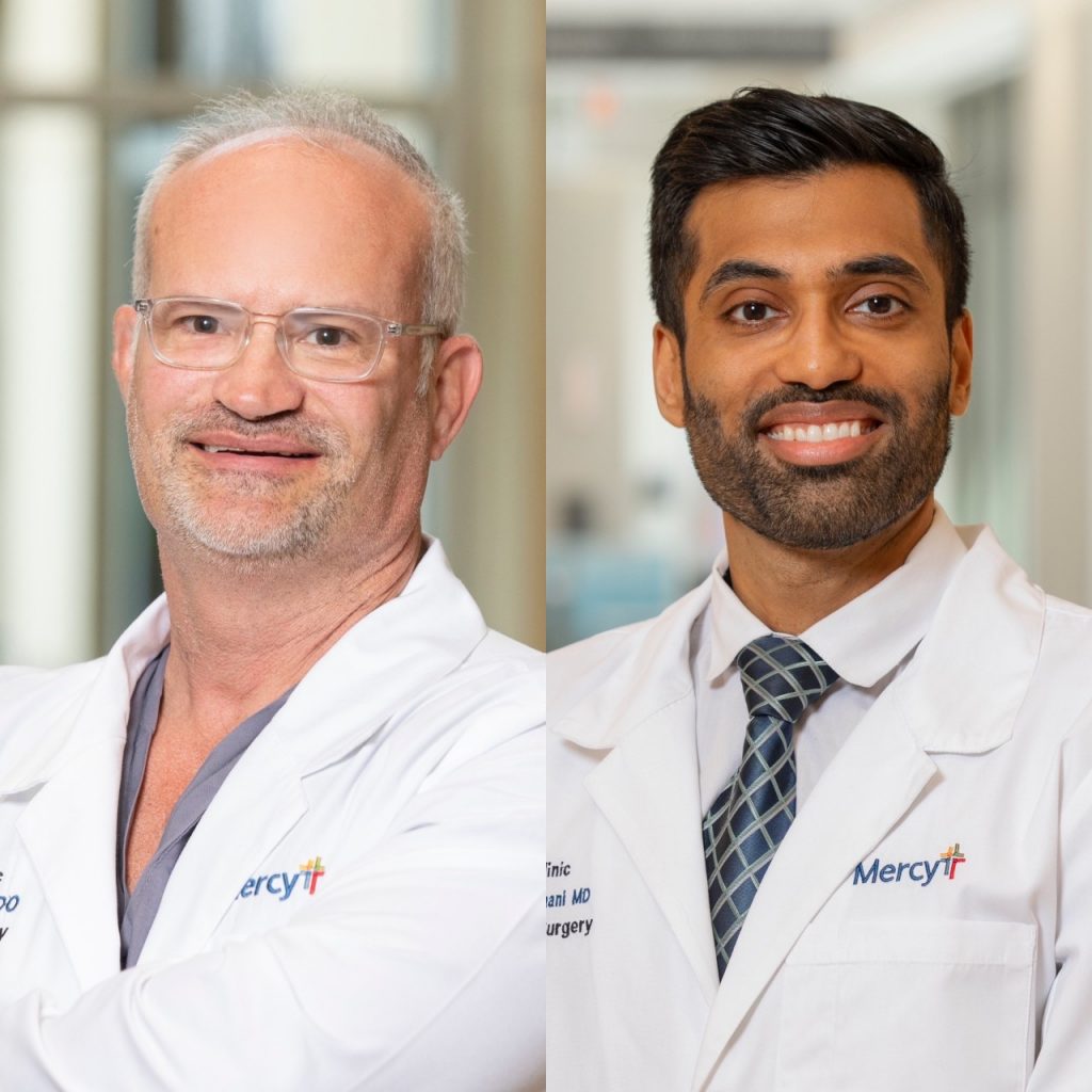 Two head shots joined together. At left is Dr. Rory Dunham and at right is Dr. Aamir Bhimani. Both are wearing white lab coats.