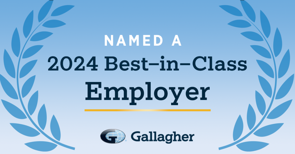 A graphic design that designates a Gallagher Best-in-Class Employer for 2024.