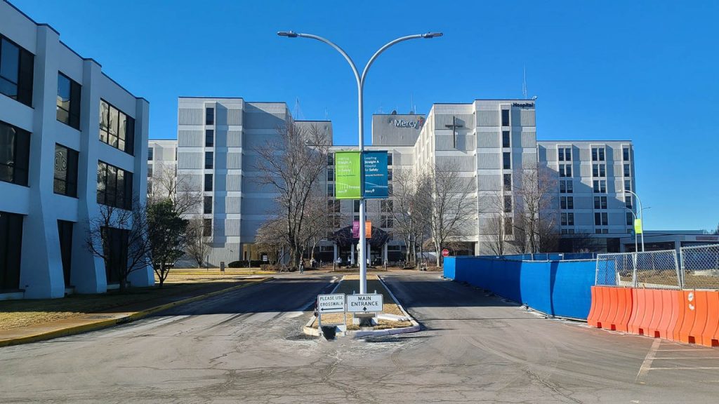 This road from the parking lot leads to the circle drive and the main entrance, which is now also serving as the emergency entrance.