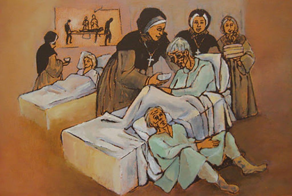 A mural of the Sisters of Mercy caring for typhus patients in 1847 in Newfoundland.