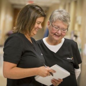 Tina Callender (left) and Jennet Dugger (right), emergency department care navigators at Mercy Hospital Ardmore, spend their days talking to patients about their diagnoses, prognoses and treatment plans. They also help patients receive the care they need once they leave the hospital.
